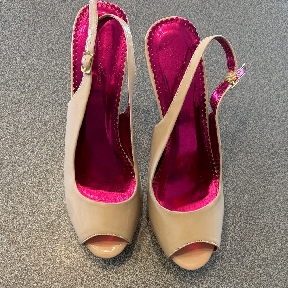 Jessica Simpson Beige and Pink Peep-Toe Heels - Picture 6 of 6